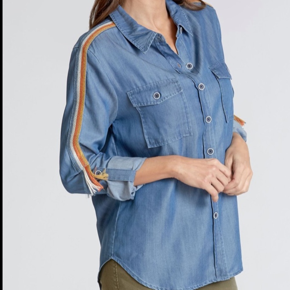 Dear John Denim Shirt w/ Embroidered Sleeves